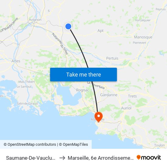 Saumane-De-Vaucluse to Marseille, 6e Arrondissement map