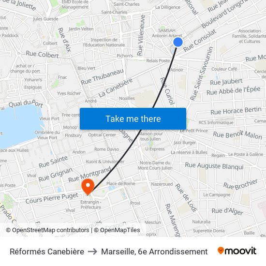 Réformés Canebière to Marseille, 6e Arrondissement map