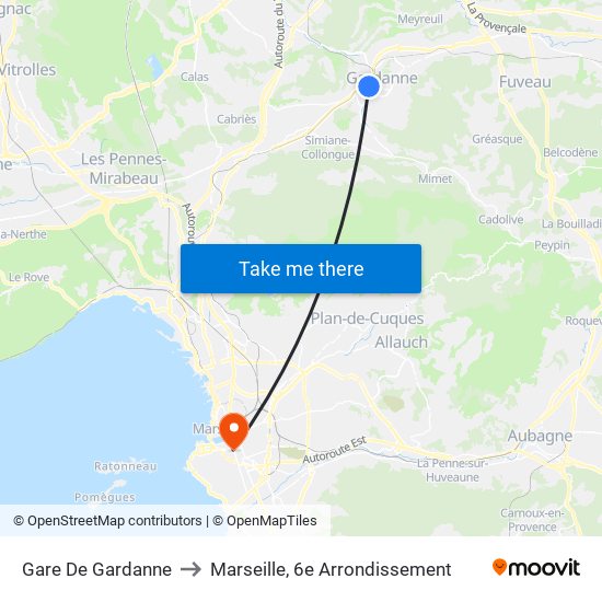 Gare De Gardanne to Marseille, 6e Arrondissement map