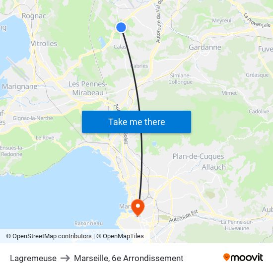 Lagremeuse to Marseille, 6e Arrondissement map