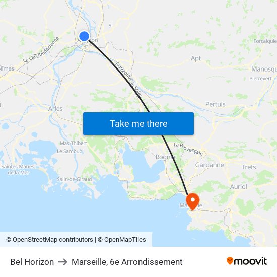 Bel Horizon to Marseille, 6e Arrondissement map