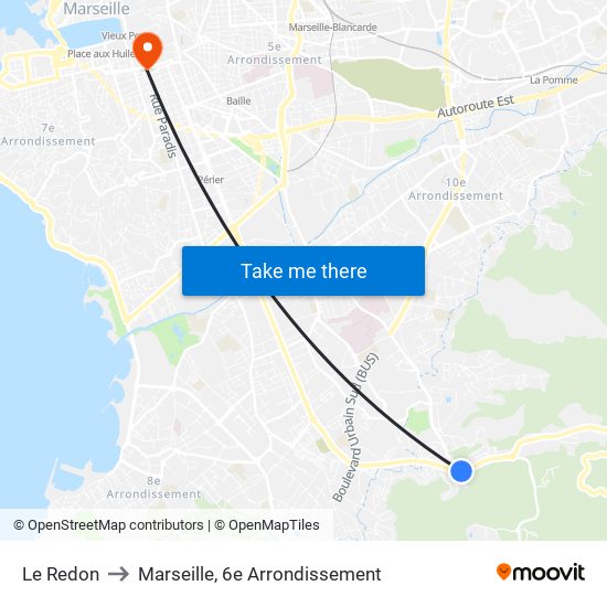 Le Redon to Marseille, 6e Arrondissement map
