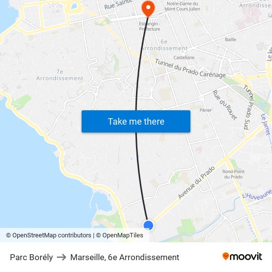 Parc Borély to Marseille, 6e Arrondissement map