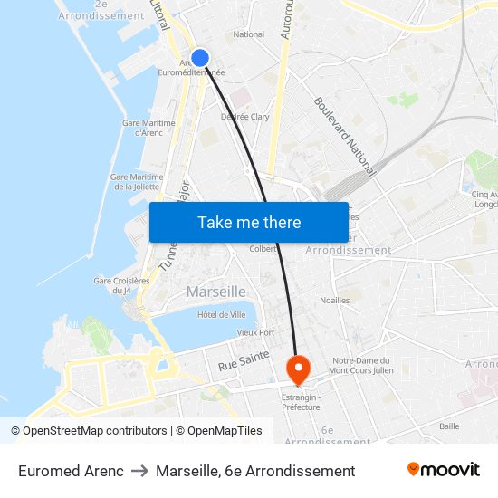 Euromed Arenc to Marseille, 6e Arrondissement map