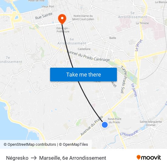 Négresko to Marseille, 6e Arrondissement map
