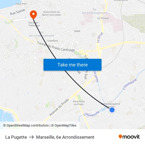 La Pugette to Marseille, 6e Arrondissement map