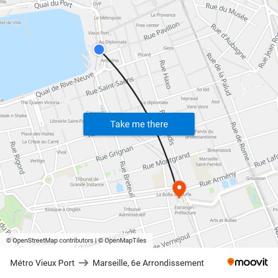 Vieux Port to Marseille, 6e Arrondissement map