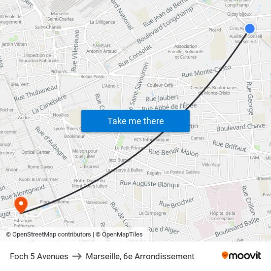 Foch 5 Avenues to Marseille, 6e Arrondissement map