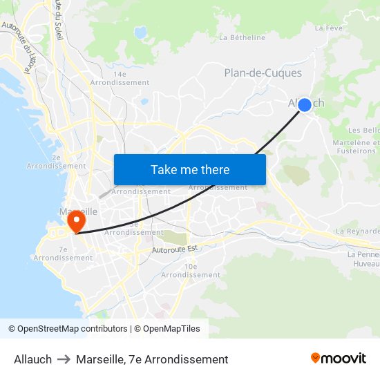 Allauch to Marseille, 7e Arrondissement map
