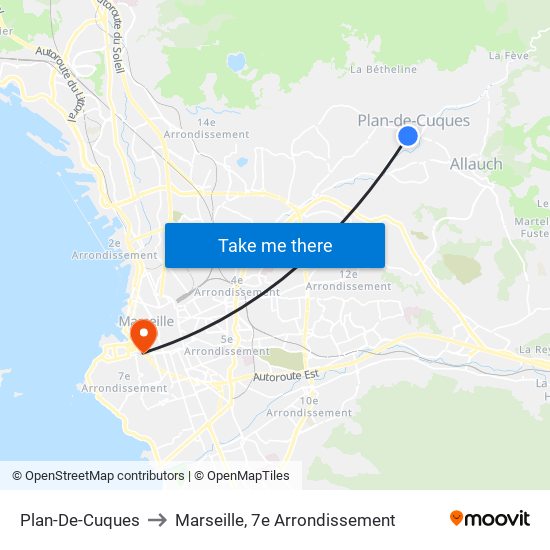 Plan-De-Cuques to Marseille, 7e Arrondissement map