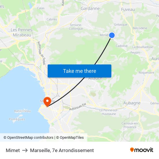 Mimet to Marseille, 7e Arrondissement map