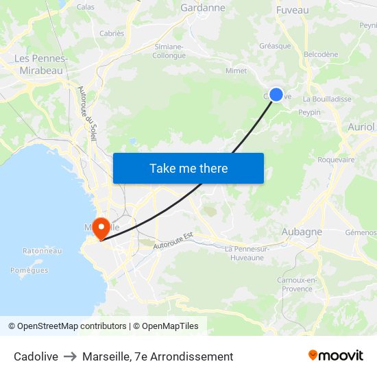 Cadolive to Marseille, 7e Arrondissement map