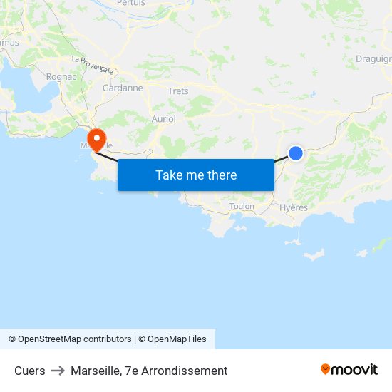 Cuers to Marseille, 7e Arrondissement map