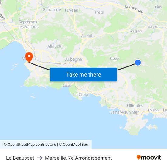 Le Beausset to Marseille, 7e Arrondissement map