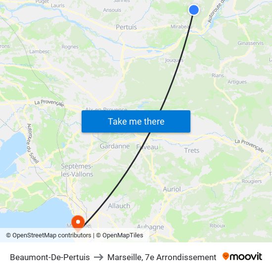 Beaumont-De-Pertuis to Marseille, 7e Arrondissement map