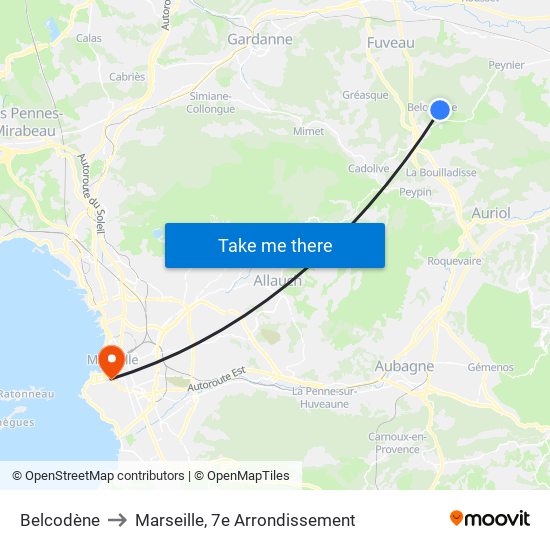 Belcodène to Marseille, 7e Arrondissement map