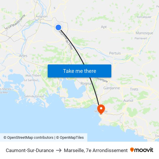 Caumont-Sur-Durance to Marseille, 7e Arrondissement map