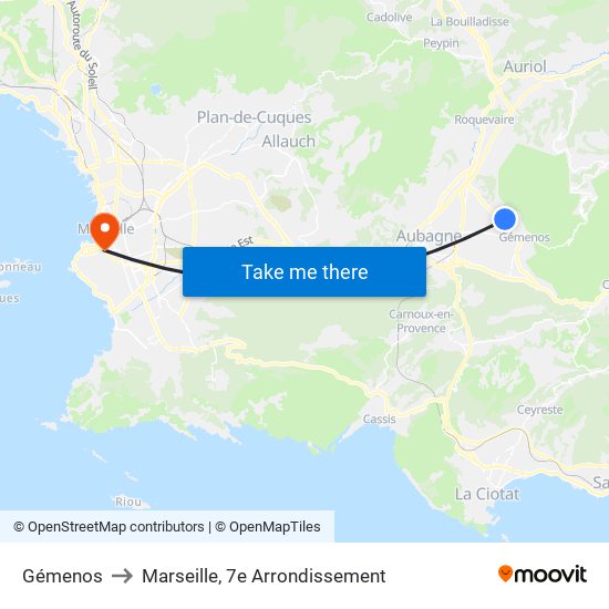 Gémenos to Marseille, 7e Arrondissement map