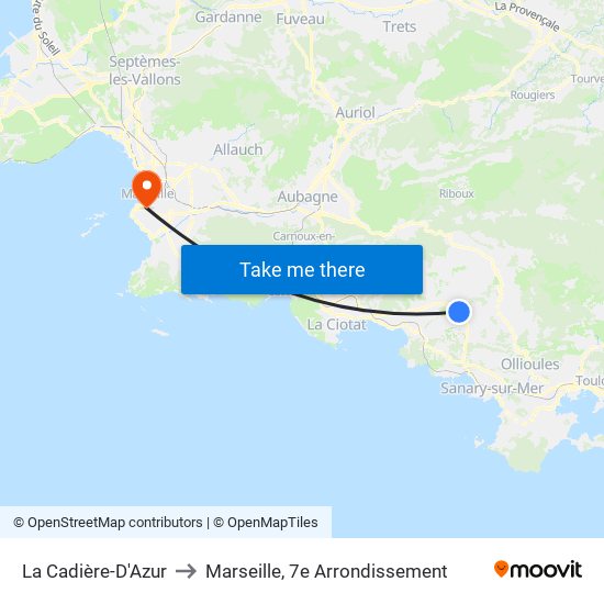 La Cadière-D'Azur to Marseille, 7e Arrondissement map