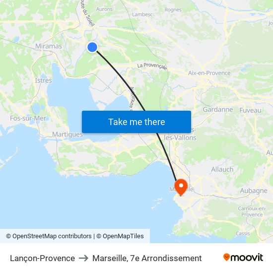Lançon-Provence to Marseille, 7e Arrondissement map