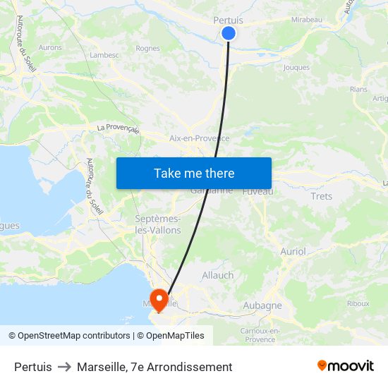 Pertuis to Marseille, 7e Arrondissement map