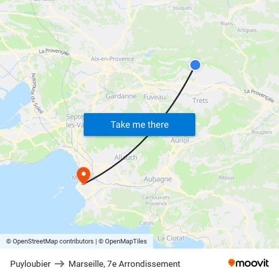 Puyloubier to Marseille, 7e Arrondissement map