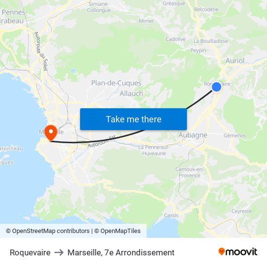 Roquevaire to Marseille, 7e Arrondissement map