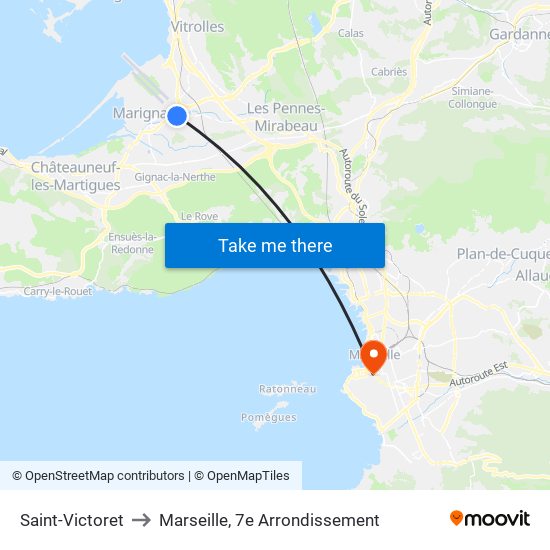 Saint-Victoret to Marseille, 7e Arrondissement map