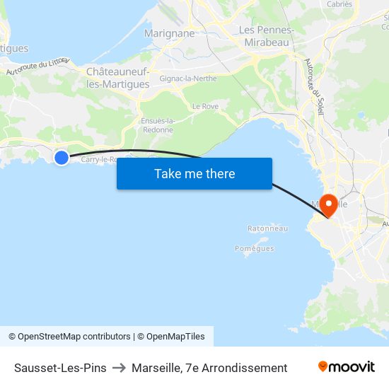 Sausset-Les-Pins to Marseille, 7e Arrondissement map
