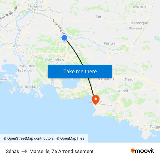 Sénas to Marseille, 7e Arrondissement map