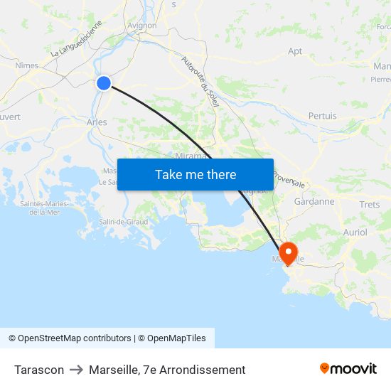 Tarascon to Marseille, 7e Arrondissement map