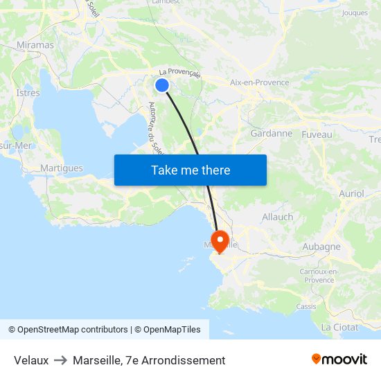 Velaux to Marseille, 7e Arrondissement map