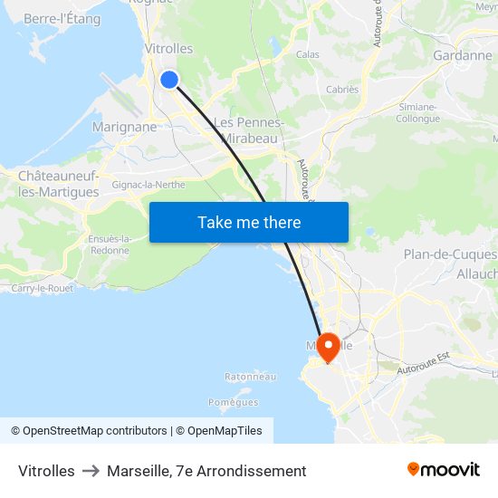 Vitrolles to Marseille, 7e Arrondissement map