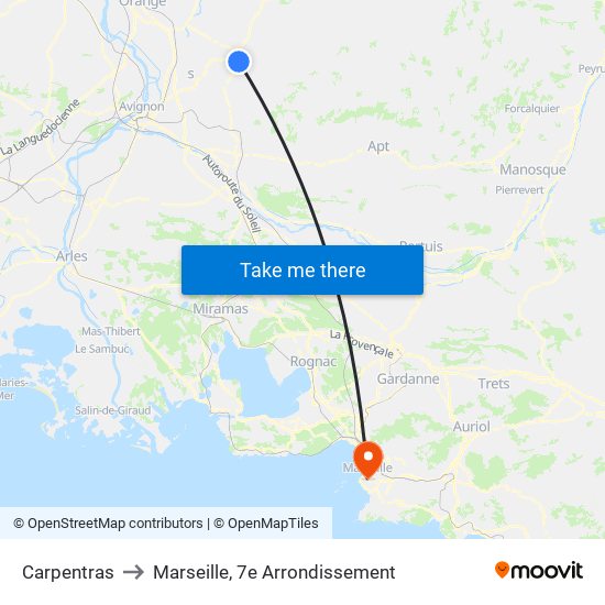 Carpentras to Marseille, 7e Arrondissement map