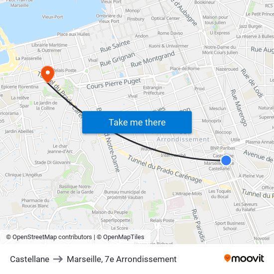 Castellane to Marseille, 7e Arrondissement map