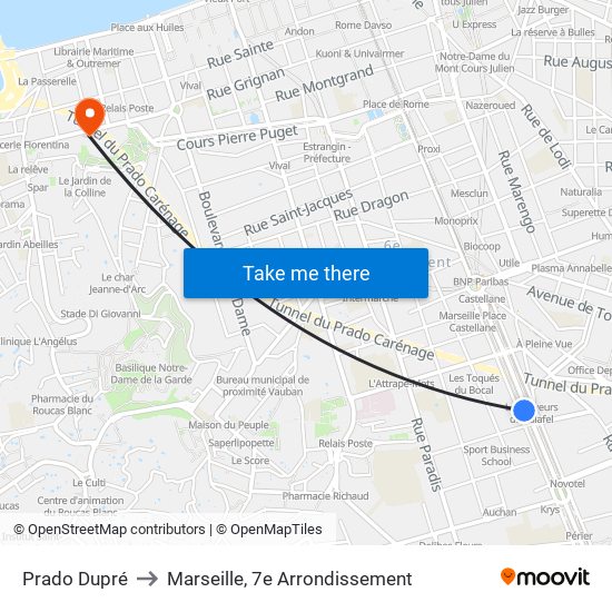 Prado Dupré to Marseille, 7e Arrondissement map