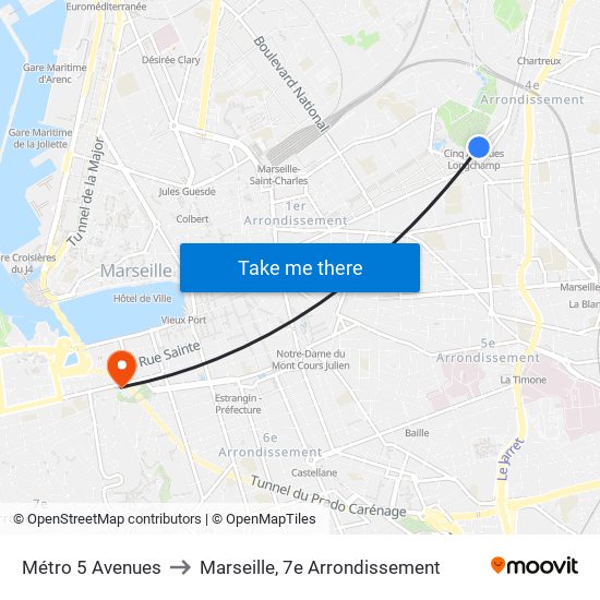 Métro 5 Avenues to Marseille, 7e Arrondissement map