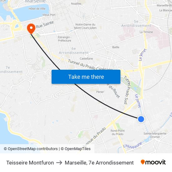 Teisseire Montfuron to Marseille, 7e Arrondissement map