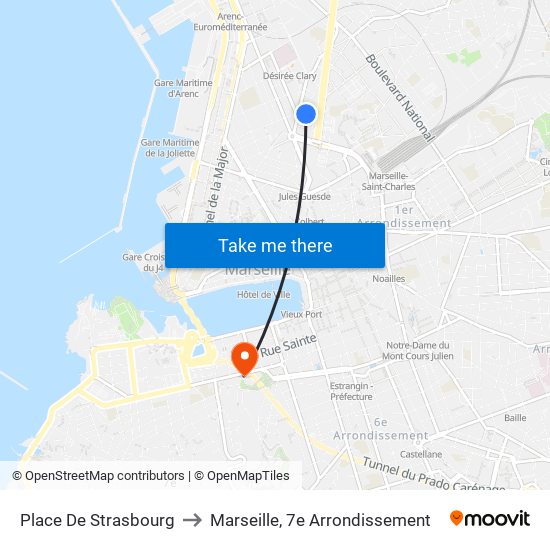 Place De Strasbourg to Marseille, 7e Arrondissement map