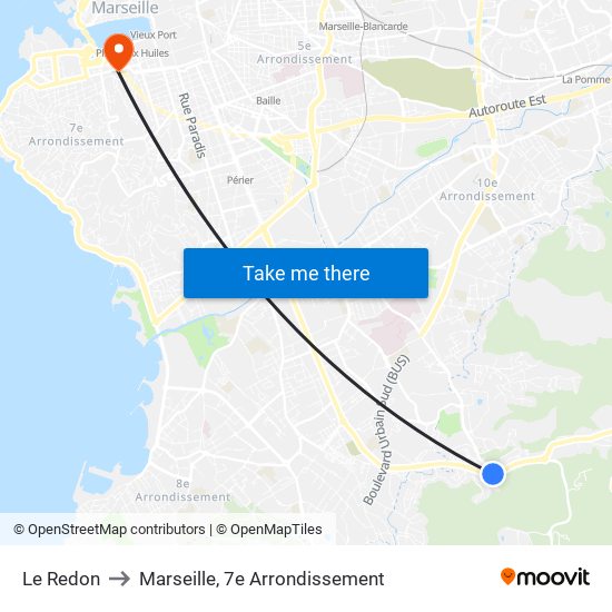Le Redon to Marseille, 7e Arrondissement map