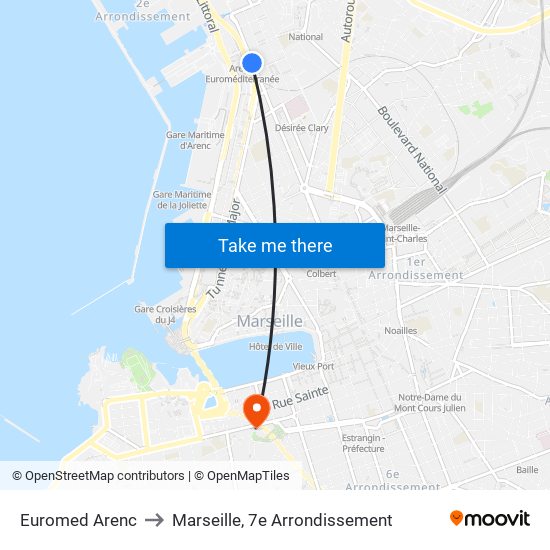 Euromed Arenc to Marseille, 7e Arrondissement map