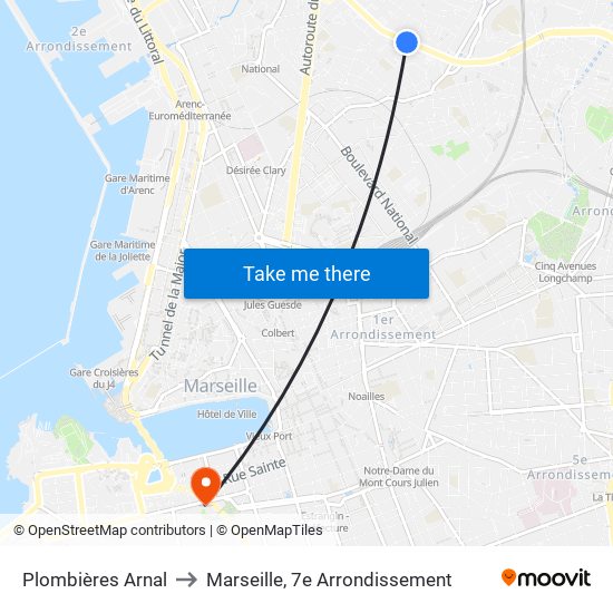 Plombières Arnal to Marseille, 7e Arrondissement map