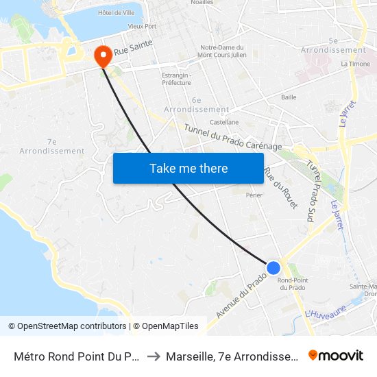 Métro Rond Point Du Prado to Marseille, 7e Arrondissement map