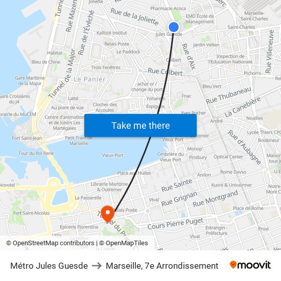 Métro Jules Guesde to Marseille, 7e Arrondissement map