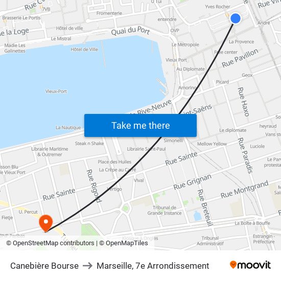 Canebière Bourse to Marseille, 7e Arrondissement map