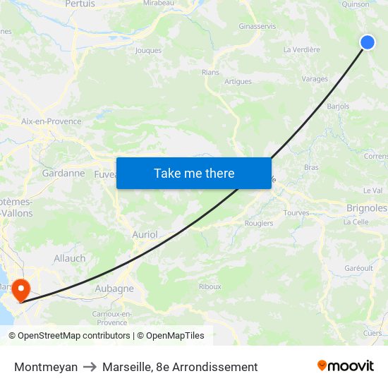 Montmeyan to Marseille, 8e Arrondissement map