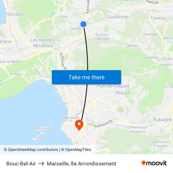 Bouc-Bel-Air to Marseille, 8e Arrondissement map