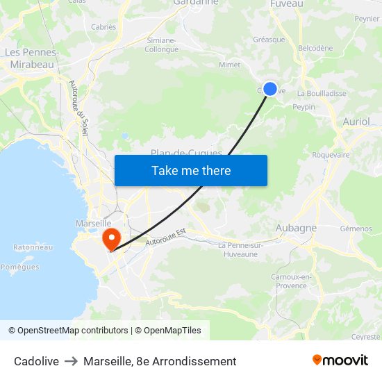 Cadolive to Marseille, 8e Arrondissement map