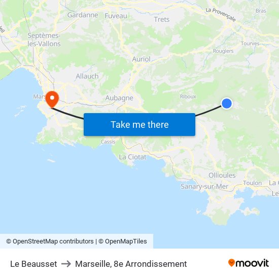 Le Beausset to Marseille, 8e Arrondissement map