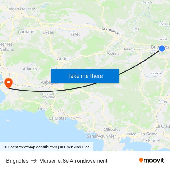 Brignoles to Marseille, 8e Arrondissement map